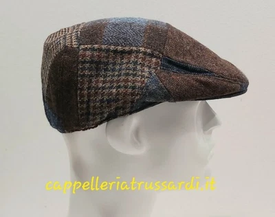 COPPOLA BERRETTO PATCHWORK  BLU MARRONE PURA LANA MADE IN ITALY - Immagine 1 di 4