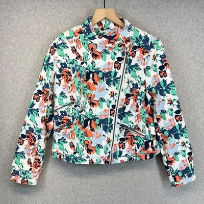 Jaqueta Twiggy London Feminina Média Multicolorida Floral Moto Forrada Denim com Zíper - Imagem 1 de 4