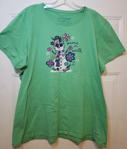 Damen LIFE IS GOOD grün kurz SLV Baumwolle Crusher T-Shirt Top, Schneemann Hippie, XXL - Bild 1 von 2
