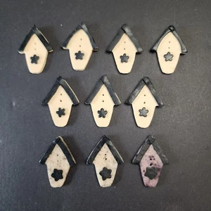 Set Of 10 Birdhouse Polymer Clay Handmade Two Hole Buttons - Picture 1 of 3