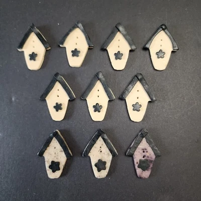 Set Of 10 Birdhouse Polymer Clay Handmade Two Hole Buttons - Image 1 of 3
