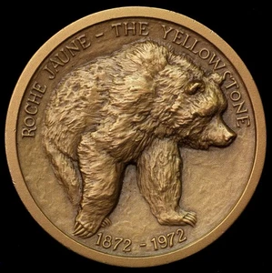 1972 Roche - Jaune The Yellowstone Grizzly Bear George Catlin Medal Bronze 38mm - Picture 1 of 2