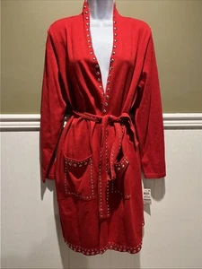 INC woman’s basic real red color tie coat Open Long Cardigan Studded M NWT - Picture 1 of 11