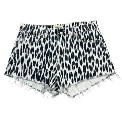 Pantalones cortos de mezclilla L’Agence Zoe tiro alto corte para mujer talla 26 negro blanco leopardo Foto 1 de 4