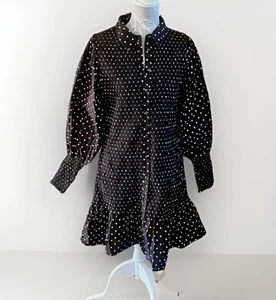ASOS Maternity Black Polka Dot Long Sleeve Smocked Knee Length Shirt Dress Sz 14 - Picture 1 of 7