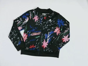 Adidas Girls Black Pink Spring Floral Tricot Tropical Track Jacket Size 10-12 - Picture 1 of 11