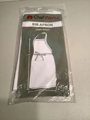 Chef Works Bib Apron APKDC White 33"x27.5" Brand New Sealed  - Image 1 of 2