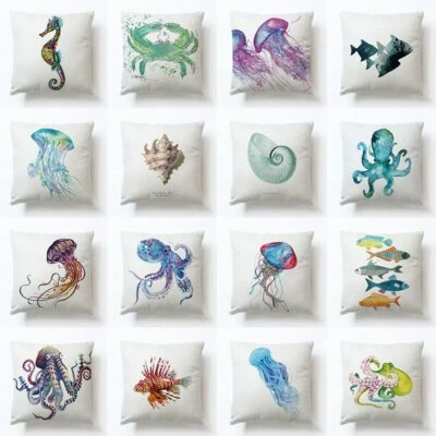 Sea Turtle Printed Cushion Cover Marine Ocean Sea Horse Home Decor Octopus Sofa - Image 1 of 4