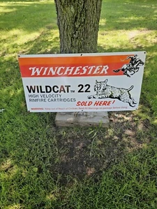 1960'S WINCHESTER WILDCAT PORCELAIN ENAMEL SIGN 48 X 24 INCHES REALLY NICE - Picture 1 of 8