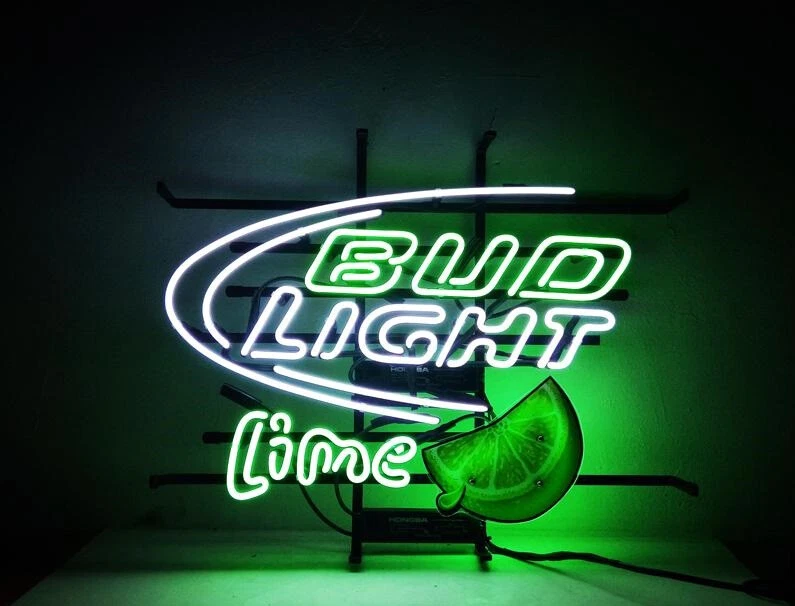 Bud Light Lime Neon Sign 20"x16" Lamp Bar Garage Gift Decor Beer Real Glass SY