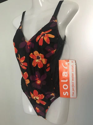 Badeanzug Einteiler Schwarz Blau Gr. 38 40 48 B C D Blumen Solar Neu - Bild 1 von 4