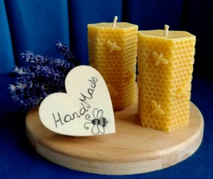2 x Handmade Pillar/ Hexagonal Pure Beeswax Candles Home Decor Table Gift - Picture 1 of 8