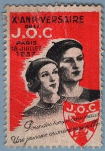ES4539 Propaganda Plakat Briefmarke: X° Annivers. J.O.C. Jeunesse ouvrière chrétienne - Bild 1 von 1