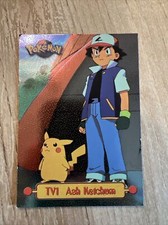 Pokemon Card Ash Ketchum TV1 TOPPS Series 1 2nd Print Black Logo Foil - MP