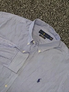Ralph Lauren Shirt Mens XL Blue Striped Button Down Long Sleeve Custom Fit - Picture 1 of 7