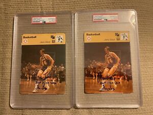 LOT OF 2 Autographed Jerry West Signed 1977 Sportscaster Card PSA/DNA AUTO LOGO