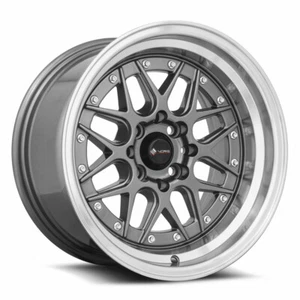 (1) 15x8 Vors VR7 4x108 +0 Gun Metal Machine Lip Chrome Rivet Wheel - Picture 1 of 3