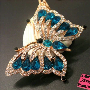 Betsey Johnson Gold Plated Crystal, Rhinestone Enamel Butterfly Necklace/Brooch - Picture 1 of 80
