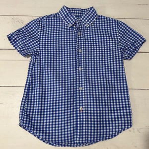 *Crewcuts Everyday Boys Short Sleeve Blue Gingham Button Down Shirt Size 4-5 EUC - Picture 1 of 4