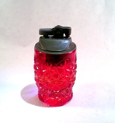 RARO AMBERINA DAISY BUTTON Arte Vidrio Mesa Encendedor de Cigarrillos FENTON Foto 1 de 4