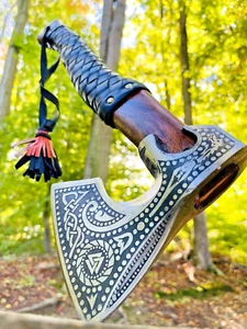 Viking axe Custom Handmade Corban Steel Rose Wood Handel With Leather Sheath AU - Foto 1 di 4