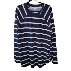 Lulu Roe Womens Sz XL Blue White Striped Long Sleeve Raglan Sleeves Blouse - Picture 1 of 12