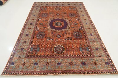 Alfombra medallón de lana 6 x 9 pies naranja mameluco afgano anudado a mano tintes vegetales 6 x 9 pies Foto 1 de 4