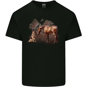 T-Shirt Hund und Pferd Deutscher Schäferhund Elsässer Herren Baumwolle T-Shirt Top - Bild 1 von 3
