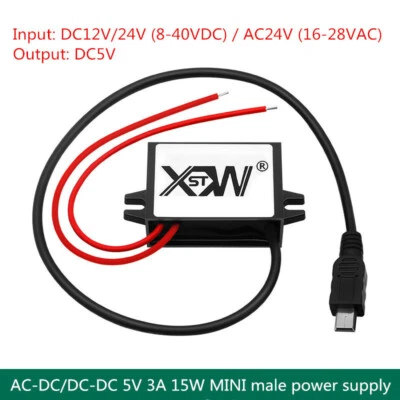 DC 12V/24V to 5V AC 24V to 5VDC 3A 15W MINI male power converter - Image 1 of 3