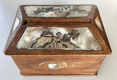 Ancienne boite a cigarettes marqueterie nacre Vietnam box tabacco mother pearl - Photo 1/4