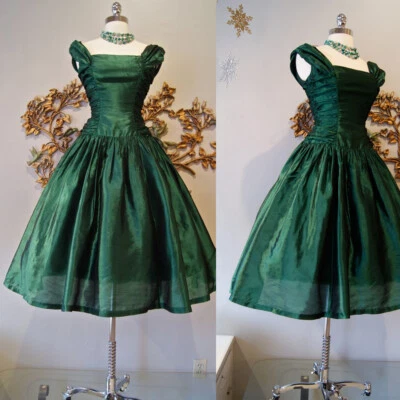 Vestidos de novia cortos verdes vintage de los años 50 hasta la rodilla vestidos de novia de encaje personalizados Foto 1 de 4