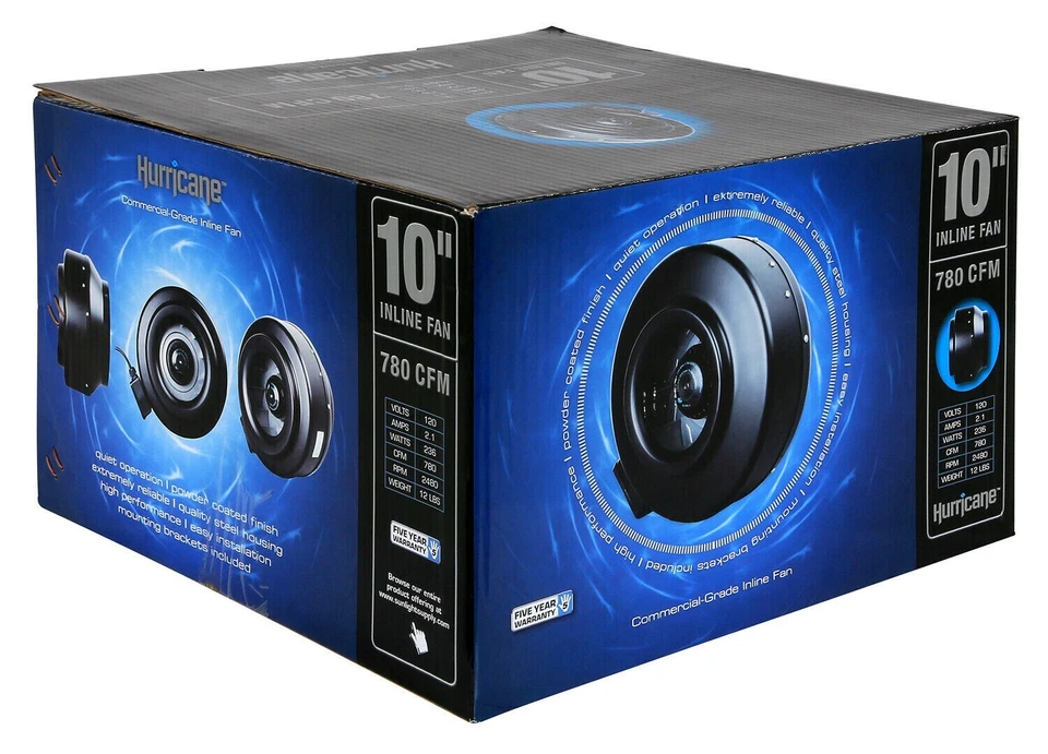 Hurricane 10 Inch Inline Fan 780 CFM - Quiet Fan with Quality Steel Housing - Image 1 of 1