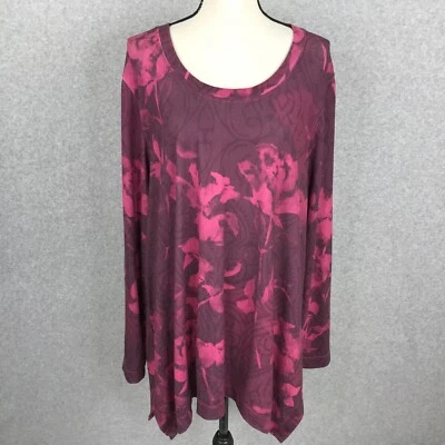 Camisa Top Túnica Suave Surroundings Floral Grande Manga Larga Tejida Borgoña Rosa Foto 1 de 4