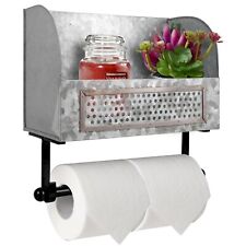Autumn AlIey Industrial Rustic Galvanized Double Toilet Paper Holder With Shelf