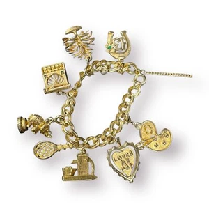 Antique Gold Charm Bracelet Rare Unique Charms Vintage - Picture 1 of 9