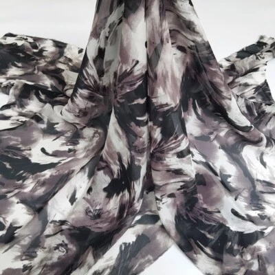 1 yarda X 1,35 metros Pintura Blanco Negro Tela Seda Gasa Gasa Seda Natural Foto 1 de 4