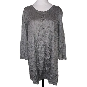 Eileen Fisher Classic Tunic Top Silk Button Down Long Sleeve Gray Size 2X - Picture 1 of 8