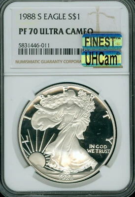 1988 S PROOF SILVER EAGLE NGC PF70 UHCam MAC FINEST MAC SPOTLESS * - Image 1 of 3