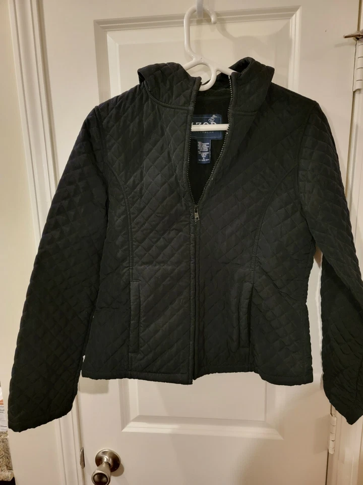IZOD Womens Quilted With  Hood Jacket Sz S Black - Image 1 of 2