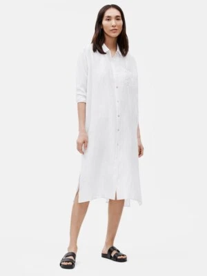 Vestido Camisa Eileen Fisher Seda Habutai Blanco Cuadros XL USADO EN EXCELENTE ESTADO Foto 1 de 4
