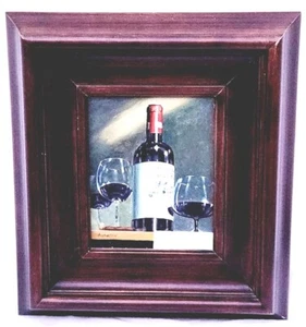 Vtg Nice Frame Still Art Wine Bottle & Glasses Painted Oil Original Art Painting - Picture 1 of 12