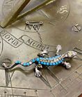 Art Deco Sterling Silver, Turquoise And Marcasite Lizard Brooch