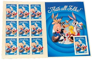 2000 PORKY PIG THAT'S ALL PEOPLE! 10 Briefmarken 34c selbstklebender Block USPS - Bild 1 von 2
