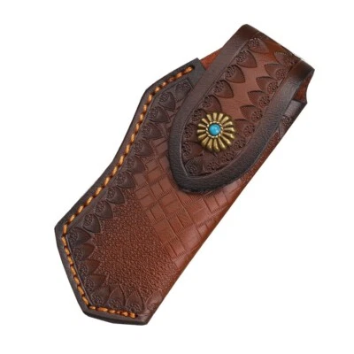 Funda de cuero de vaca tallada hecha a mano para cuchillo plegable de 5" bolsa clip para cinturón Foto 1 de 4