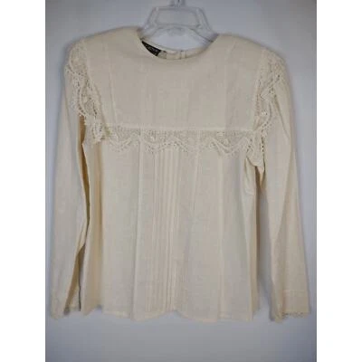 Vintage Erena by Irene Koenig Cream Linen Blouse Square bib lace details *READ - Image 1 of 4