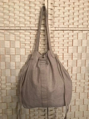 Bolso de mano J Jill lino algodón con cordón forrado bolsillos interiores beige playa viaje Foto 1 de 4