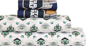 Mandalorian 4 Pcs Full Sheet Set for Kids- Flat Sheet, Fitted Sheet 2 Pillowcase - Picture 1 of 8