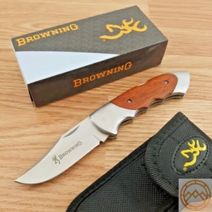 Browning Lockback Folding Knife 3" Stainless Steel Blade Brown Wood Handle 111C - Picture 1 of 12