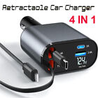 Retractable Car Charger 4 in 1 Compatible with iPhone iPad AirPods Galaxy Google