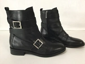 Women's Black Leather Boots with Buckles Zip Up Sz 6M IVANKA TRUMP Pre-owned A5 - Picture 1 of 12